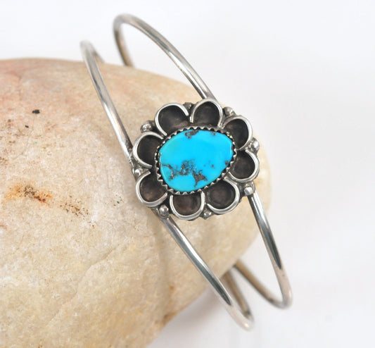 Vintage Signed Native American Sterling Silver Turquoise Cuff Bracelet