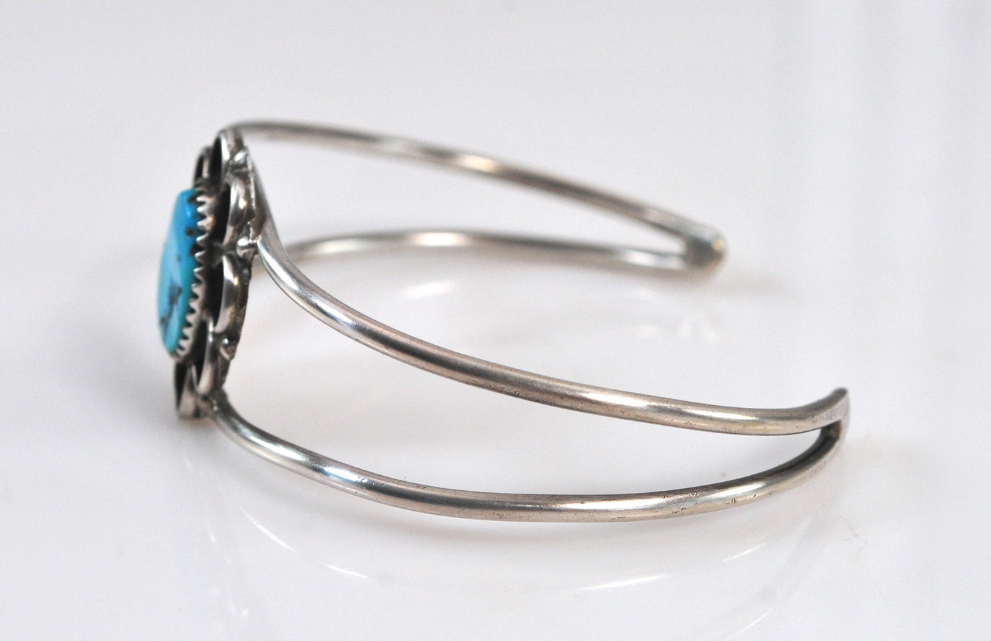 Vintage Signed Native American Sterling Silver Turquoise Cuff Bracelet