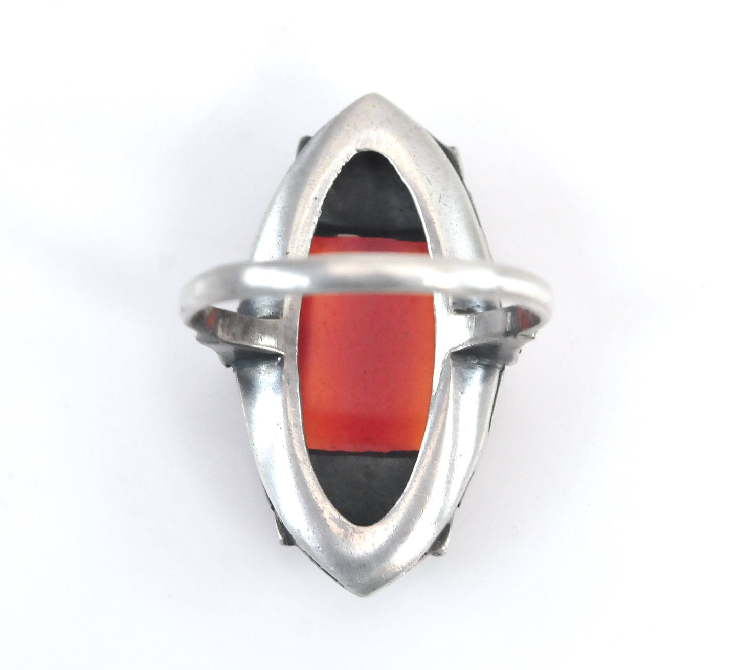 Art Deco Sterling Silver Carnelian Marcasite Ring