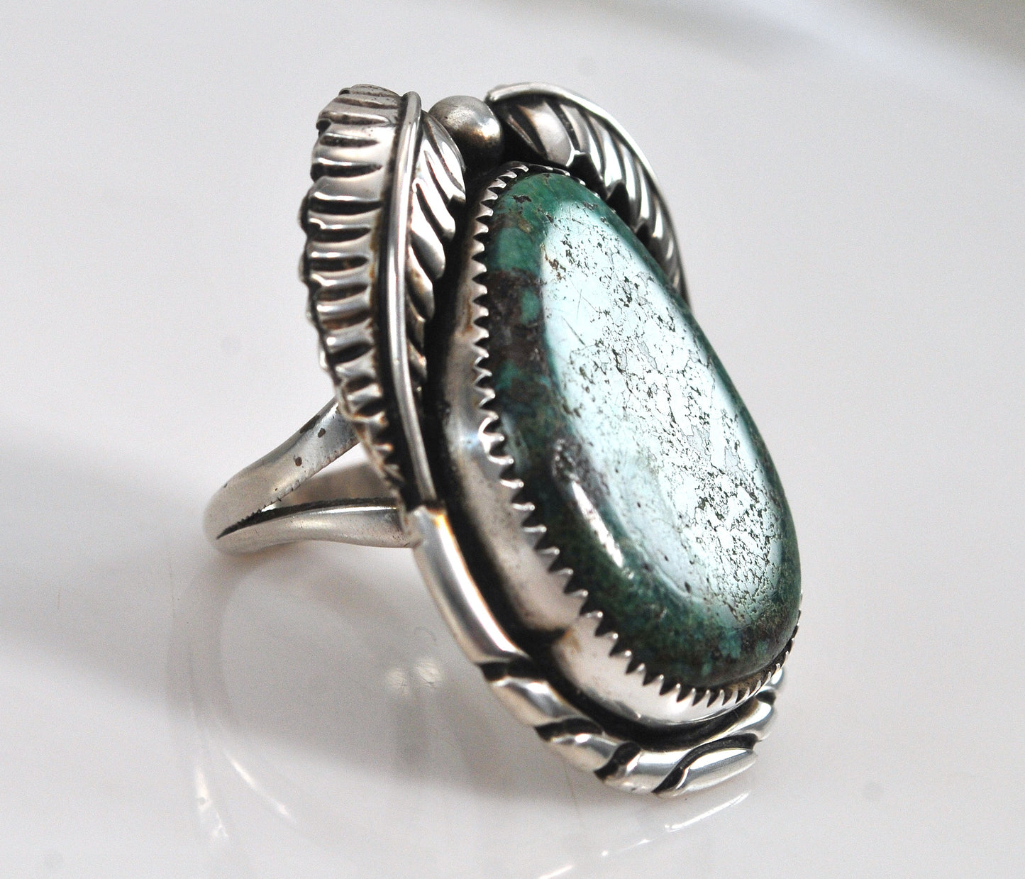 Huge Sally Yazzie Navajo Sterling Silver Turquoise Ring