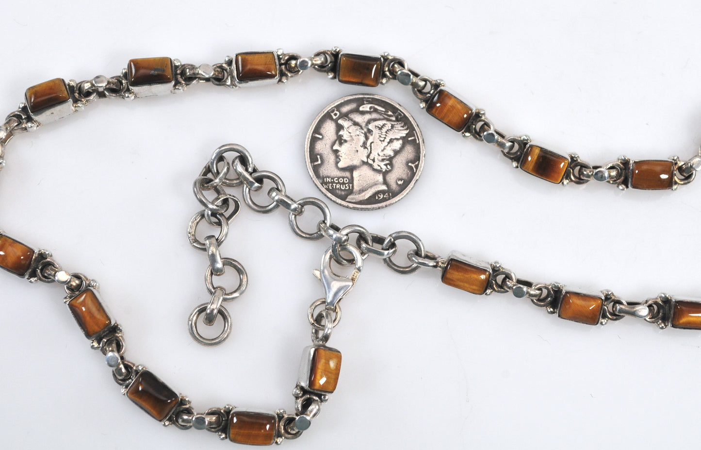 Heavy Sterling Silver Adjustable Tiger's Eye Choker Necklace