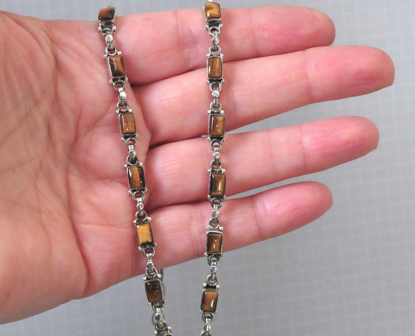 Heavy Sterling Silver Adjustable Tiger's Eye Choker Necklace