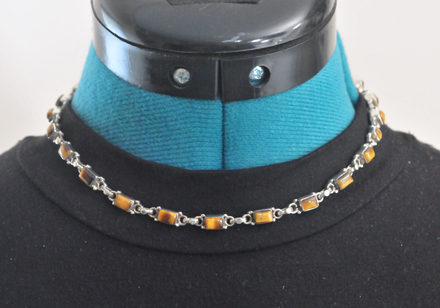 Heavy Sterling Silver Adjustable Tiger's Eye Choker Necklace