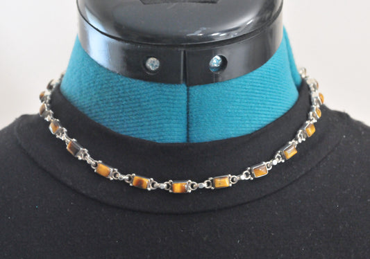 Heavy Sterling Silver Adjustable Tiger's Eye Choker Necklace