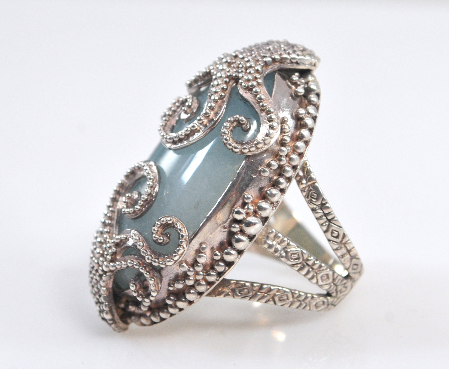 Heavy Sterling Silver Chalcedony Octopus Ring
