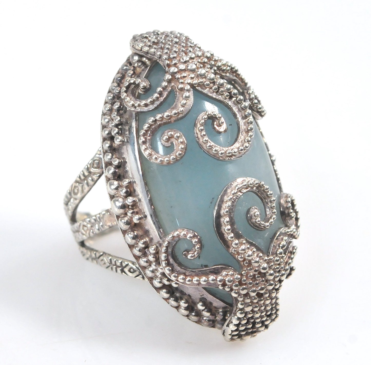 Heavy Sterling Silver Chalcedony Octopus Ring