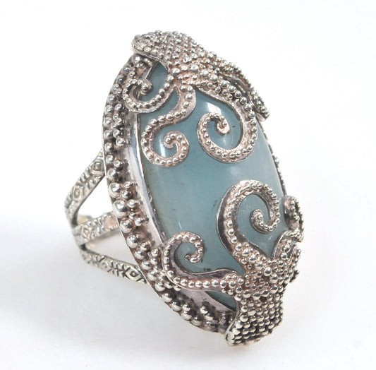 Heavy Sterling Silver Chalcedony Octopus Ring