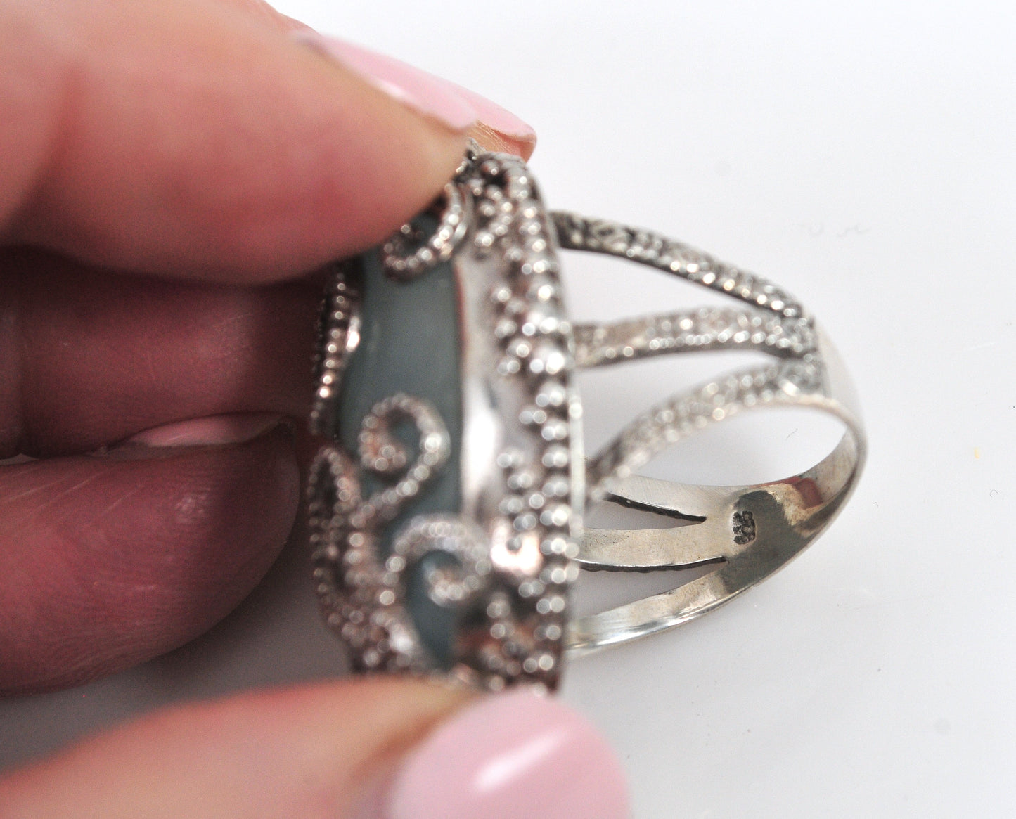 Heavy Sterling Silver Chalcedony Octopus Ring