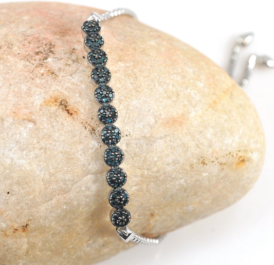 Signed Sterling Silver Genuine Blue Diamond Slide Bracelet