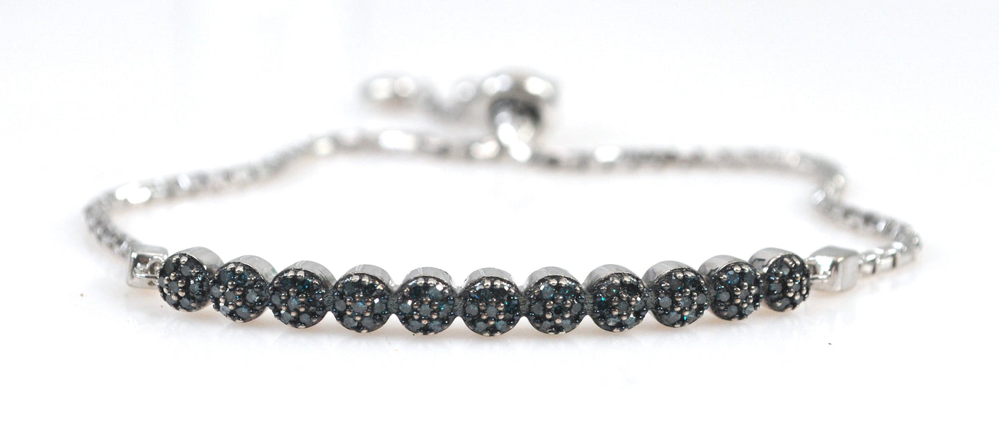 Signed Sterling Silver Genuine Blue Diamond Slide Bracelet