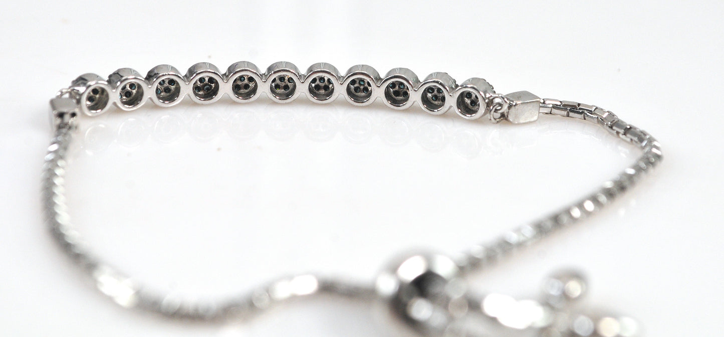 Signed Sterling Silver Genuine Blue Diamond Slide Bracelet