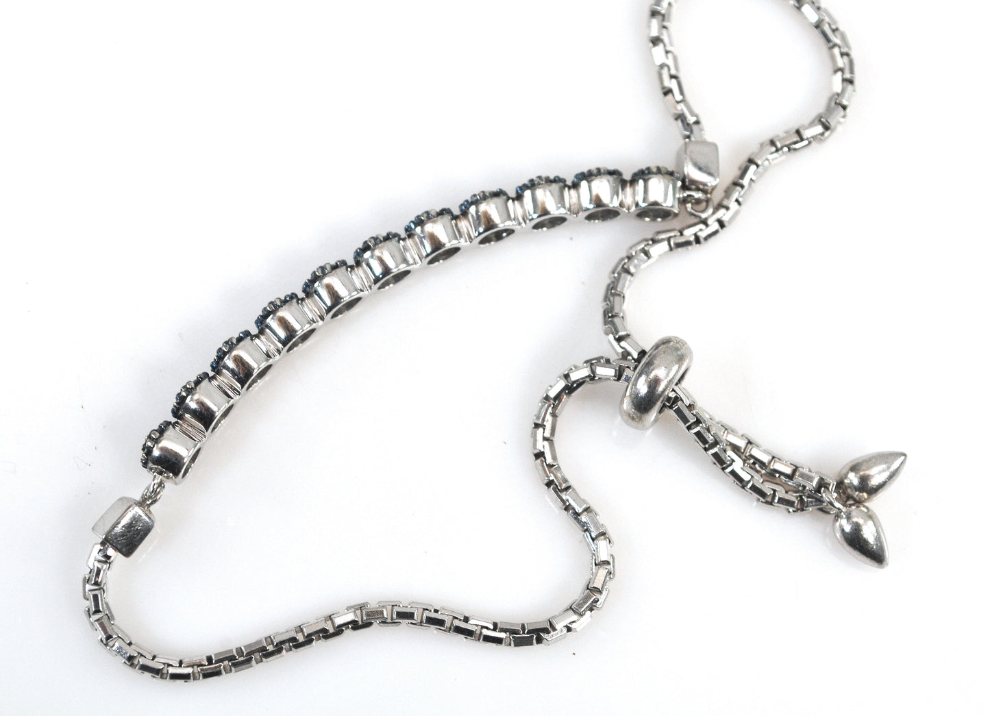 Signed Sterling Silver Genuine Blue Diamond Slide Bracelet