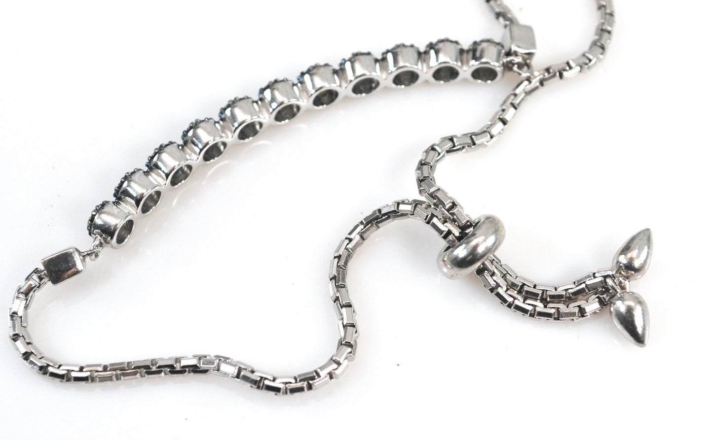 Signed Sterling Silver Genuine Blue Diamond Slide Bracelet