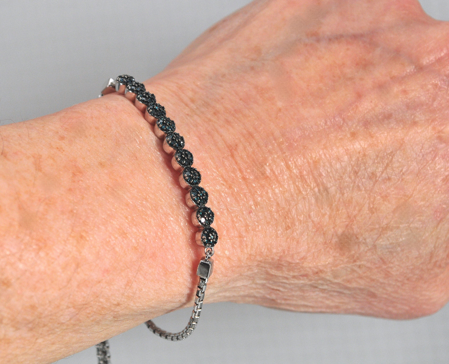 Signed Sterling Silver Genuine Blue Diamond Slide Bracelet