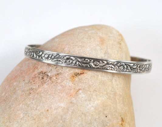 Vintage Danecraft Sterling Silver flower leaf Bangle Bracelet