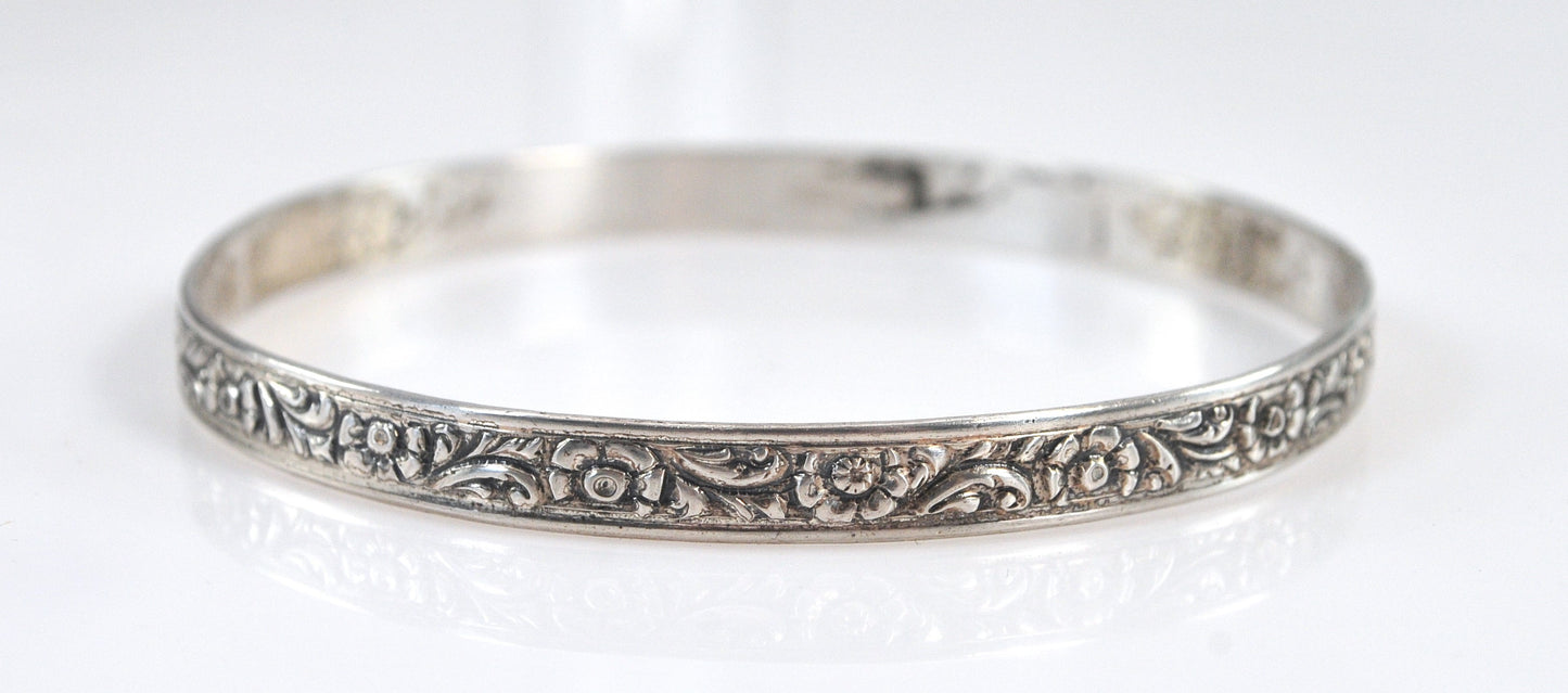 Vintage Danecraft Sterling Silver flower leaf Bangle Bracelet