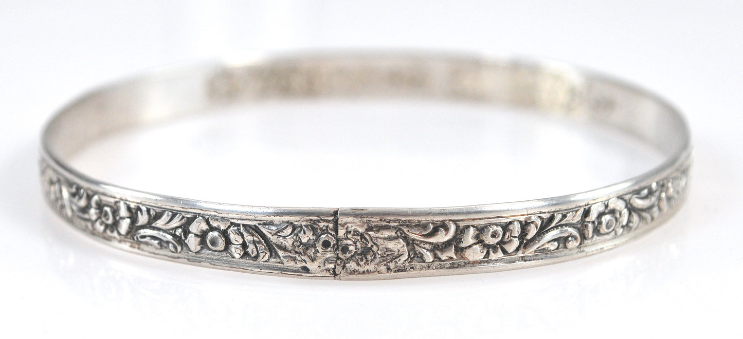 Vintage Danecraft Sterling Silver flower leaf Bangle Bracelet