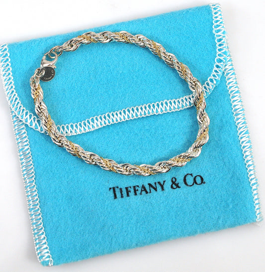 Estate Tiffany & Co. Sterling Silver 18K Gold Rope Bracelet