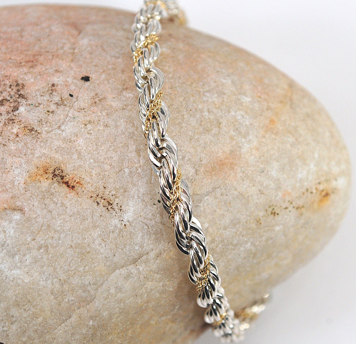 Estate Tiffany & Co. Sterling Silver 18K Gold Rope Bracelet