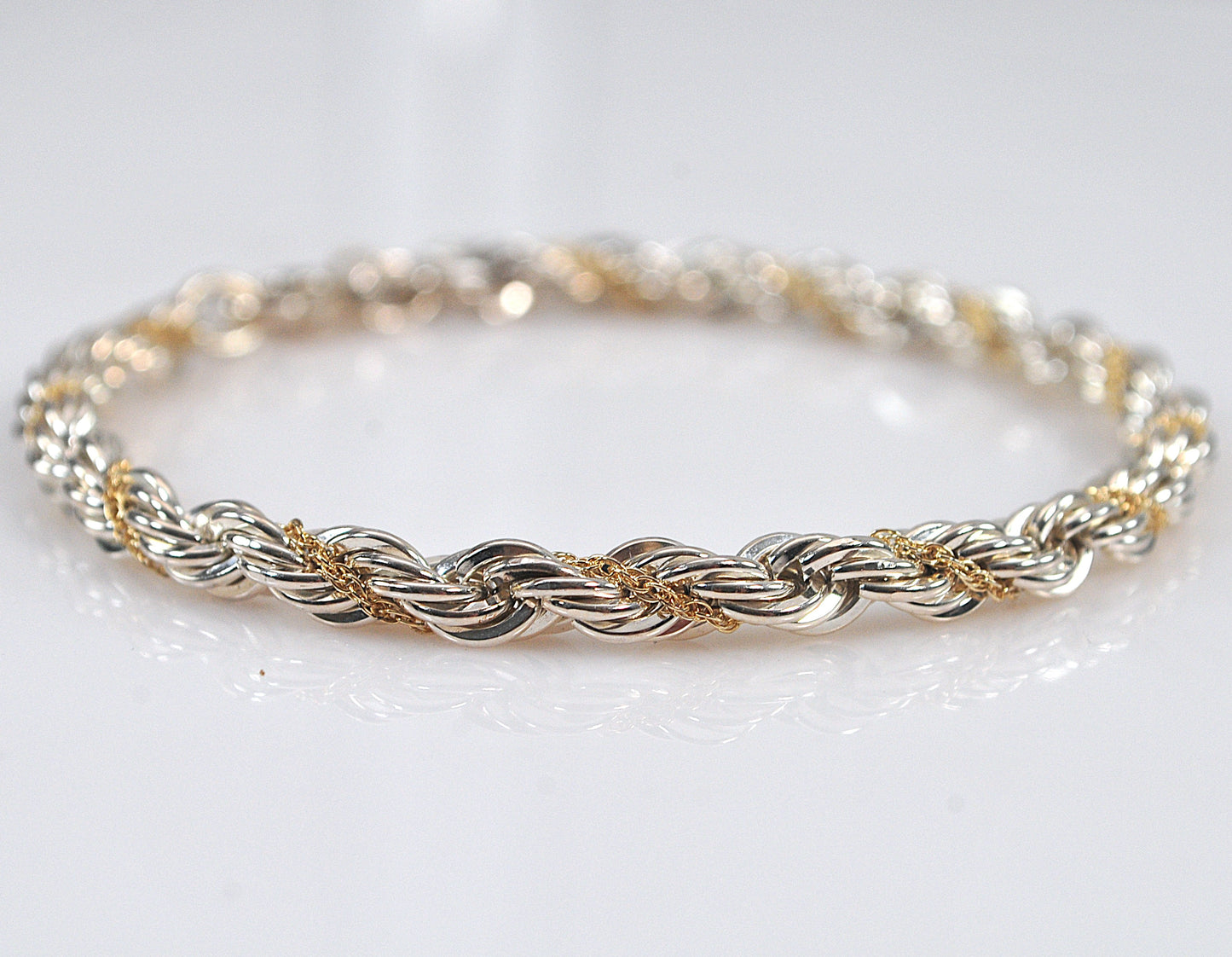 Estate Tiffany & Co. Sterling Silver 18K Gold Rope Bracelet