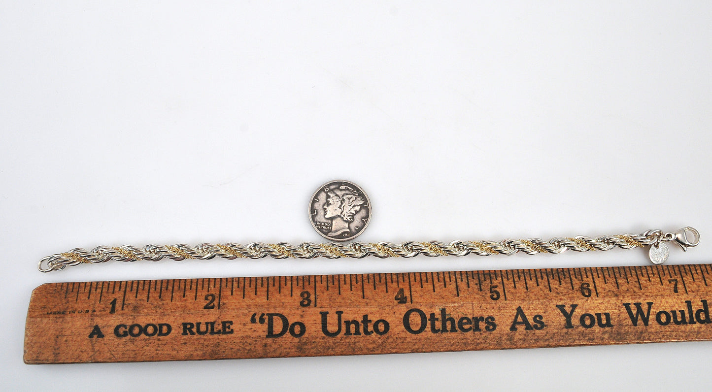 Estate Tiffany & Co. Sterling Silver 18K Gold Rope Bracelet