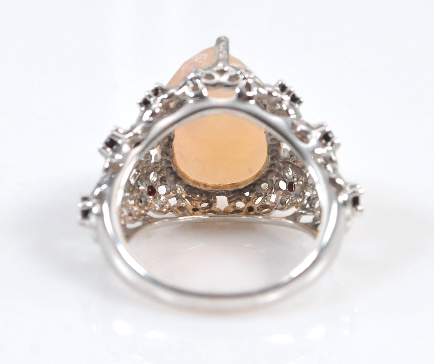 Designer Sterling Silver Rose Quartz Garnet Floral Ring