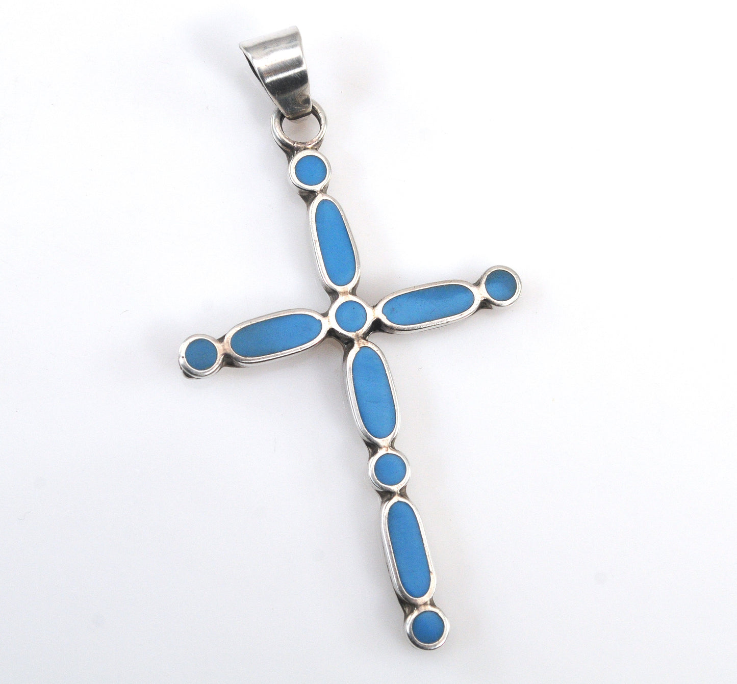 HOB Mexico Sterling Silver Reversible Turquoise Cross Pendant
