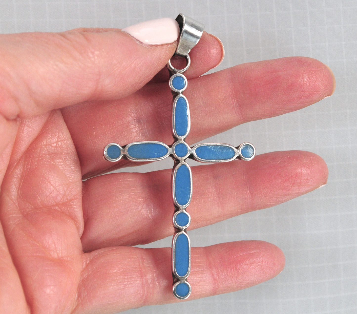 HOB Mexico Sterling Silver Reversible Turquoise Cross Pendant
