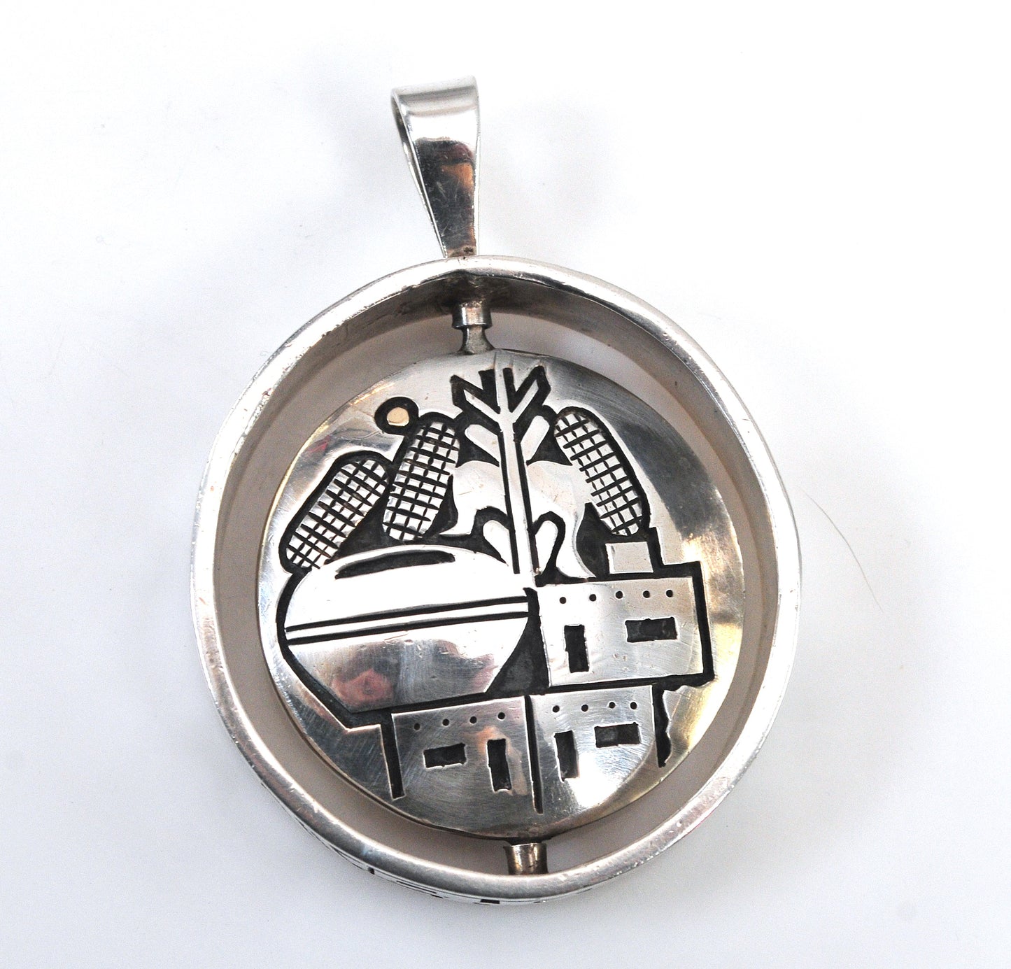 HEAVY Hopi Reversible Spinner Overlay Pendant, Sterling Silver