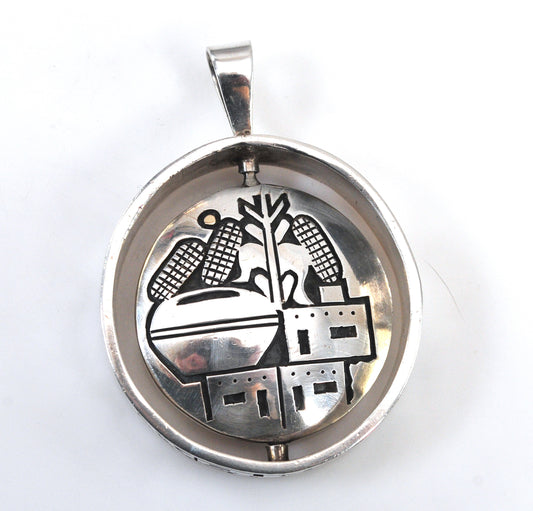 HEAVY Hopi Reversible Spinner Overlay Pendant, Sterling Silver