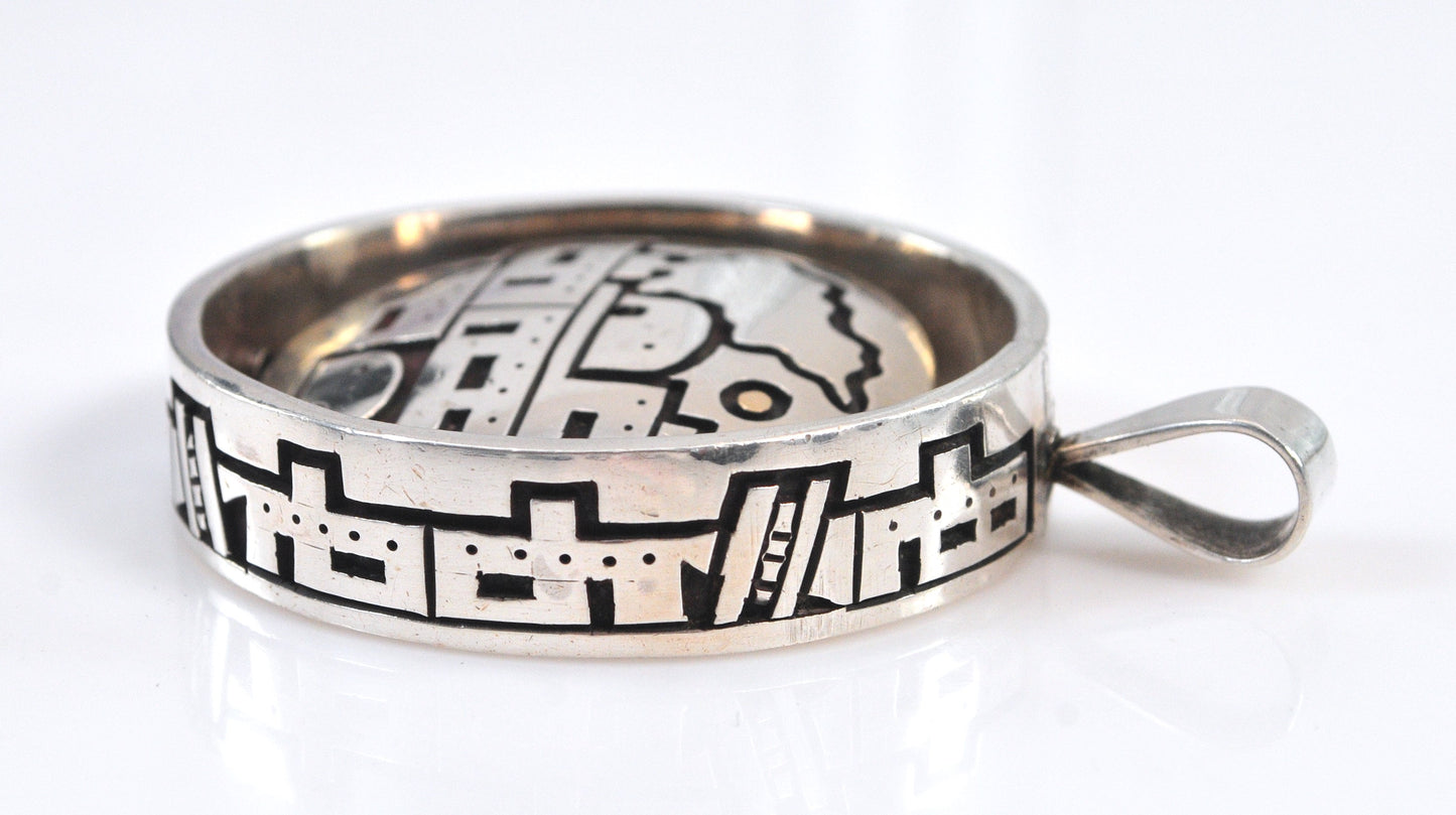 HEAVY Hopi Reversible Spinner Overlay Pendant, Sterling Silver