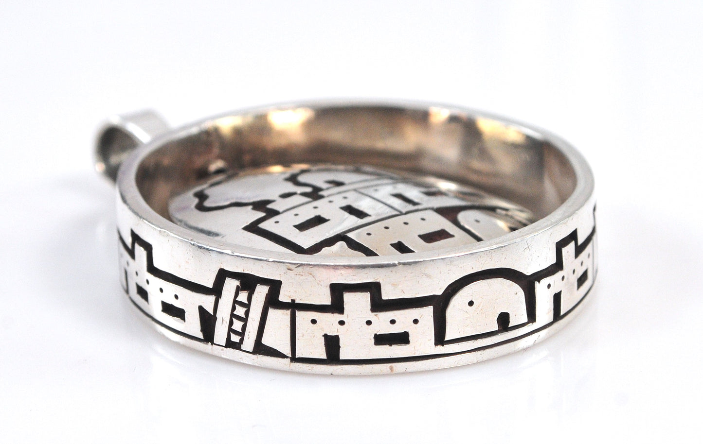 HEAVY Hopi Reversible Spinner Overlay Pendant, Sterling Silver