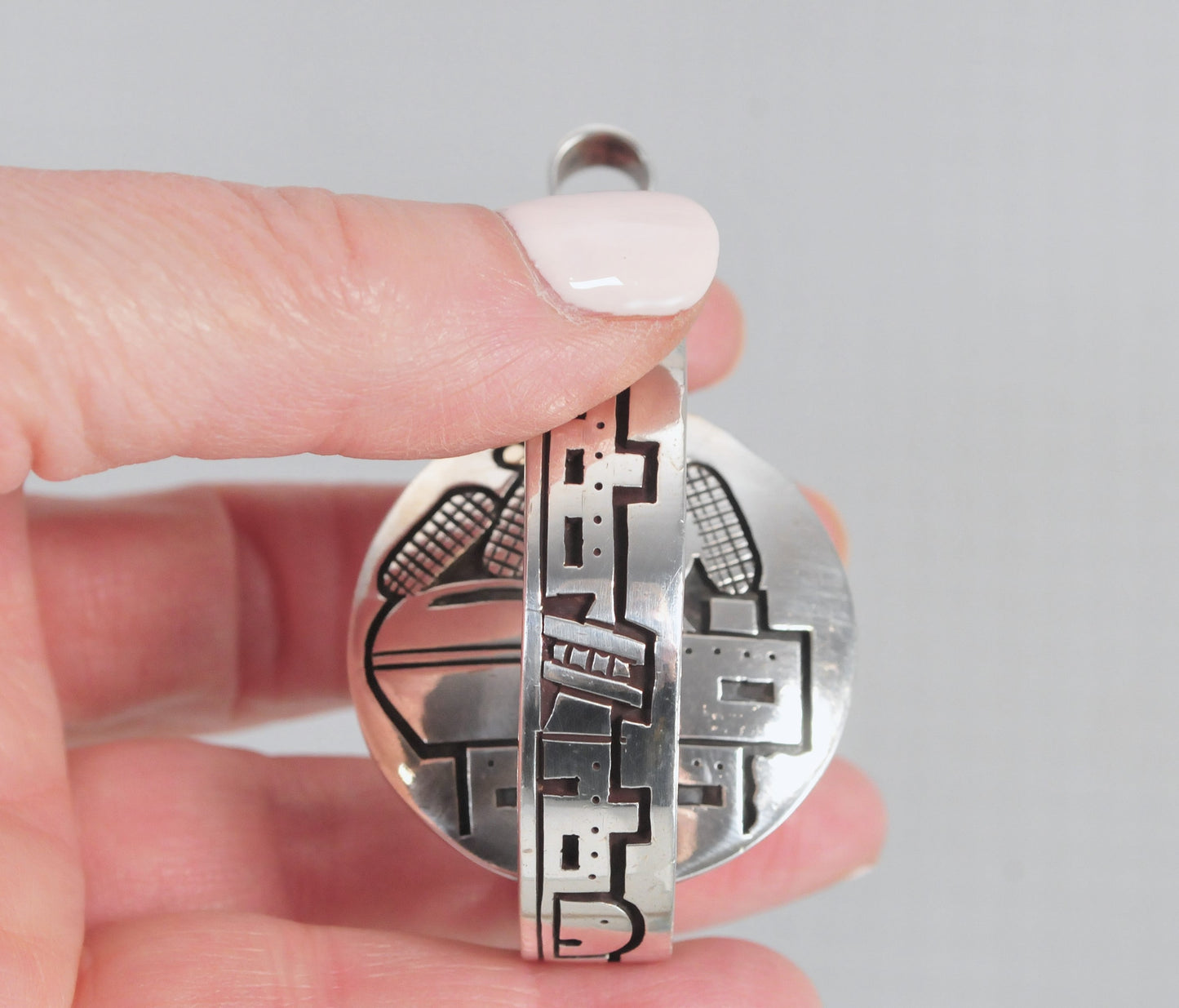 HEAVY Hopi Reversible Spinner Overlay Pendant, Sterling Silver
