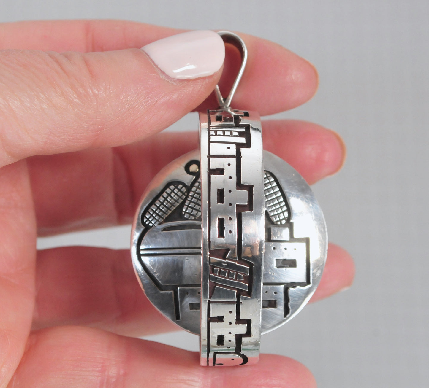 HEAVY Hopi Reversible Spinner Overlay Pendant, Sterling Silver