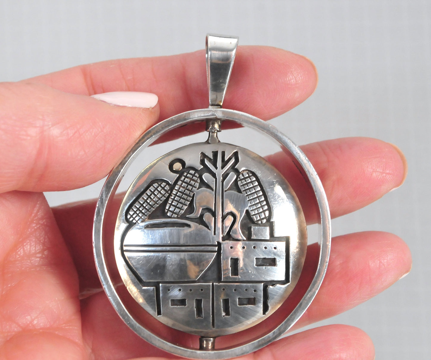 HEAVY Hopi Reversible Spinner Overlay Pendant, Sterling Silver