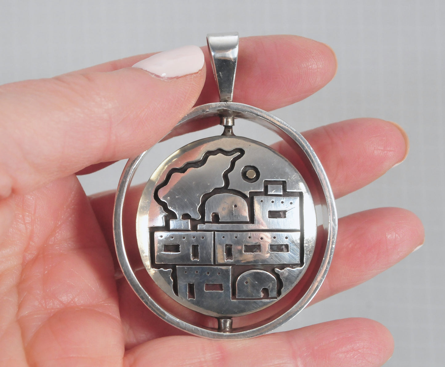 HEAVY Hopi Reversible Spinner Overlay Pendant, Sterling Silver