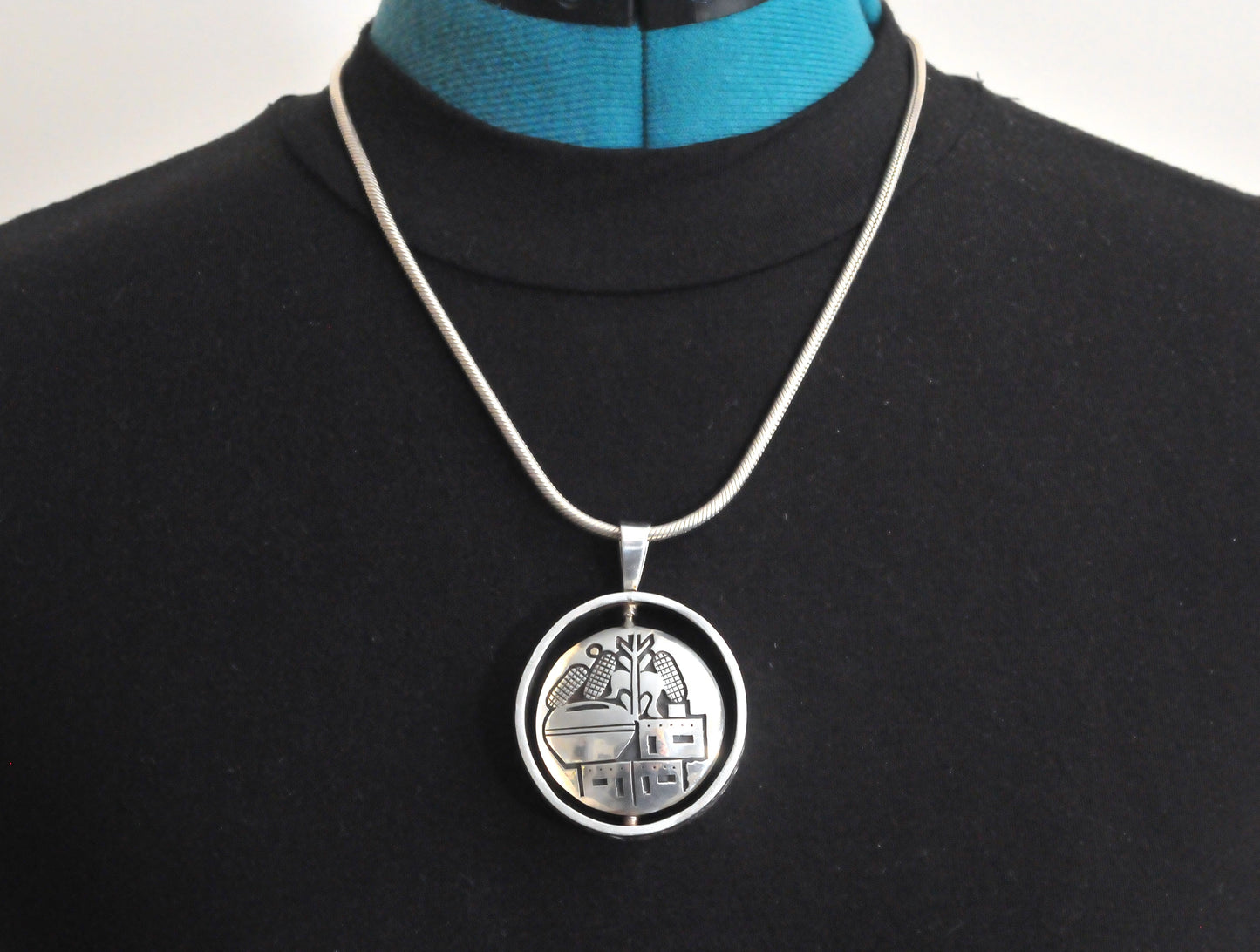 HEAVY Hopi Reversible Spinner Overlay Pendant, Sterling Silver