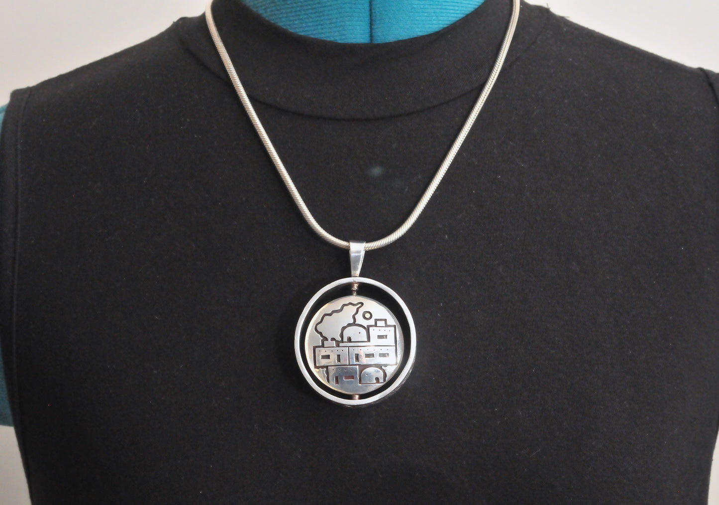 HEAVY Hopi Reversible Spinner Overlay Pendant, Sterling Silver