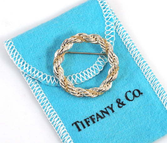 Estate Tiffany & Co. Sterling Silver 18K Gold Wreath Brooch