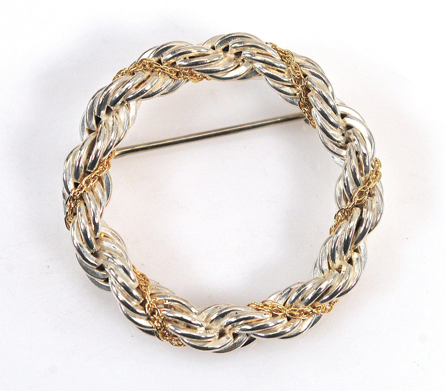 Estate Tiffany & Co. Sterling Silver 18K Gold Wreath Brooch