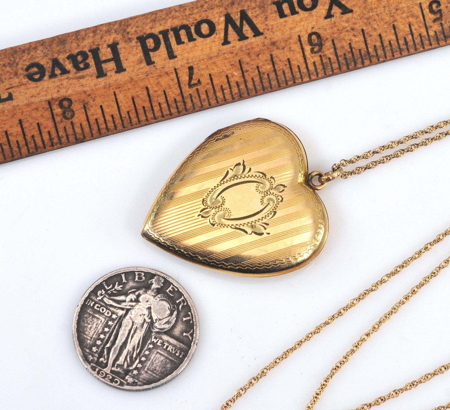 Large Vintage Signed Gold Filled Heart Locket Necklace