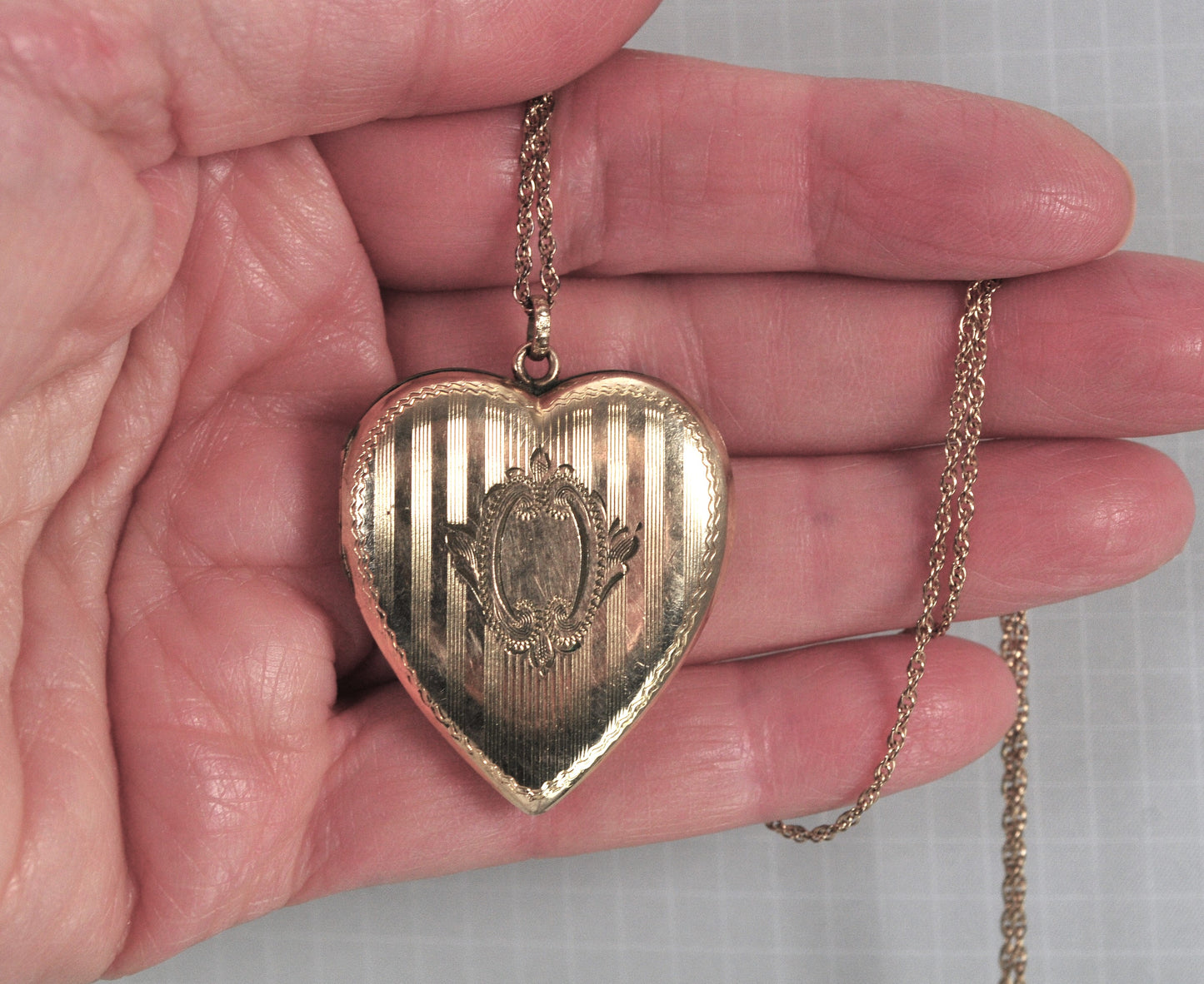 Large Vintage Signed Gold Filled Heart Locket Necklace