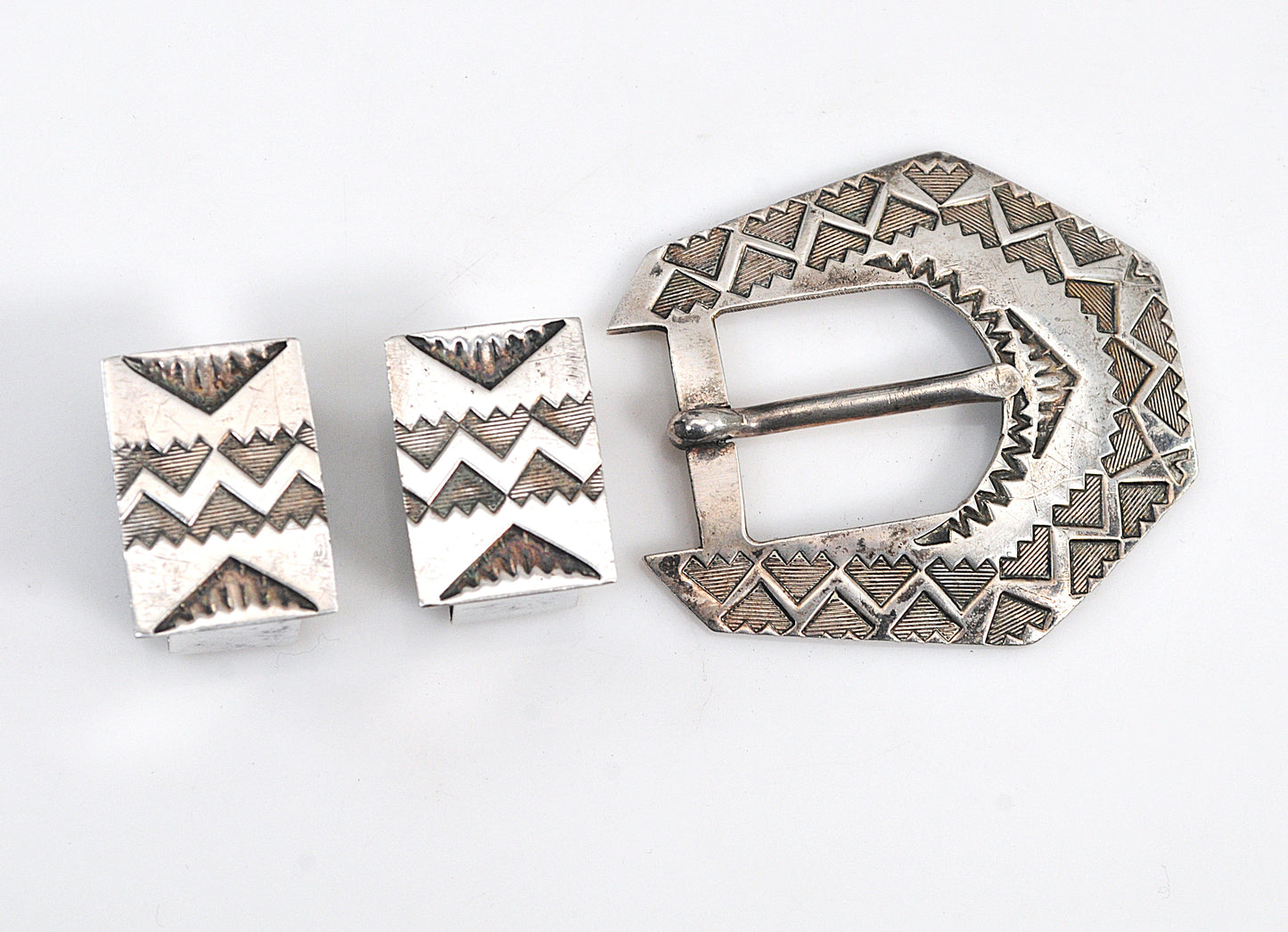 James Pioche Navajo Sterling Silver Belt Buckle Set