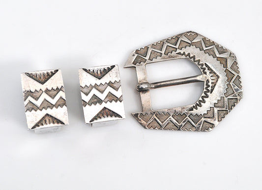 James Pioche Navajo Sterling Silver Belt Buckle Set