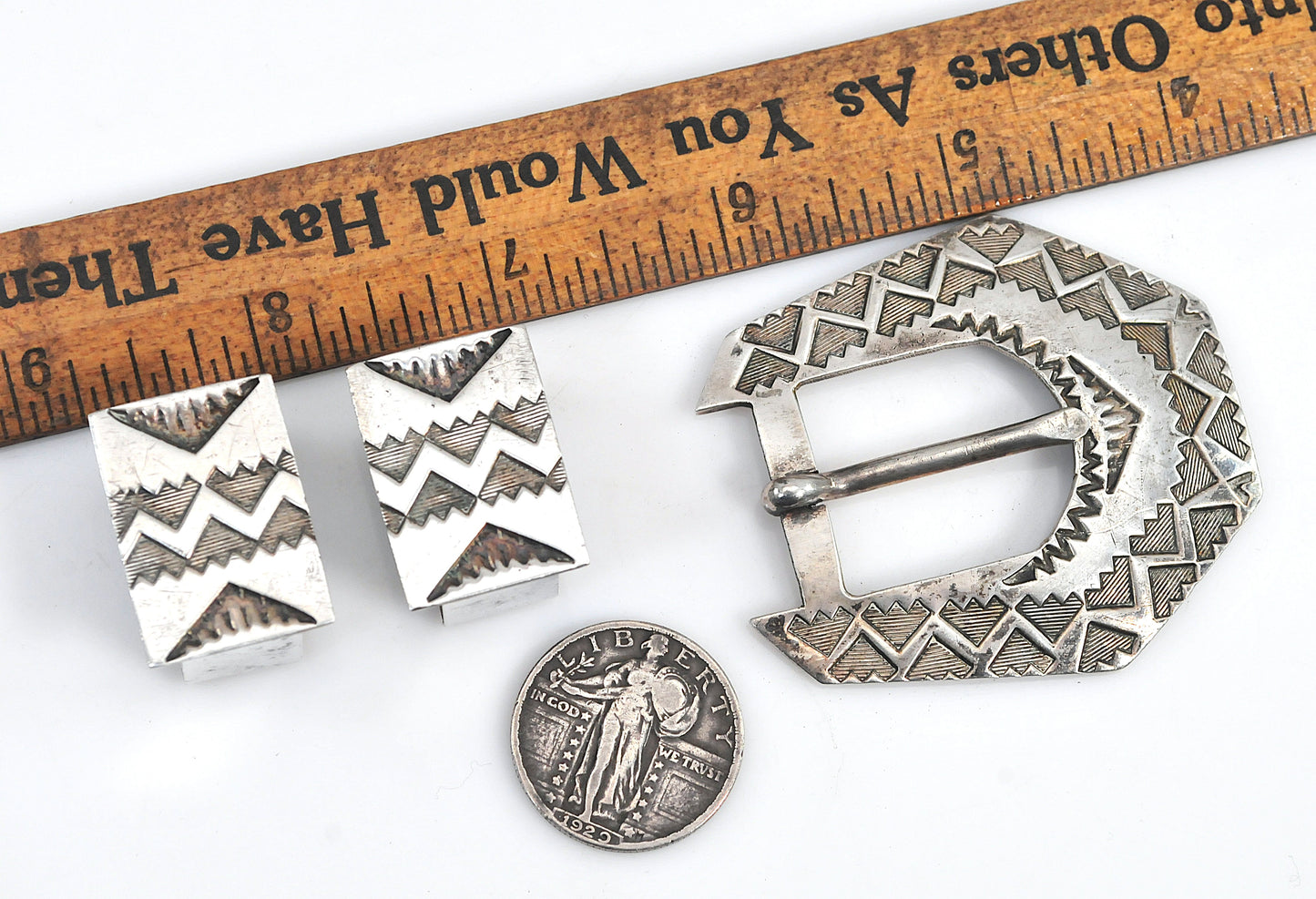 James Pioche Navajo Sterling Silver Belt Buckle Set
