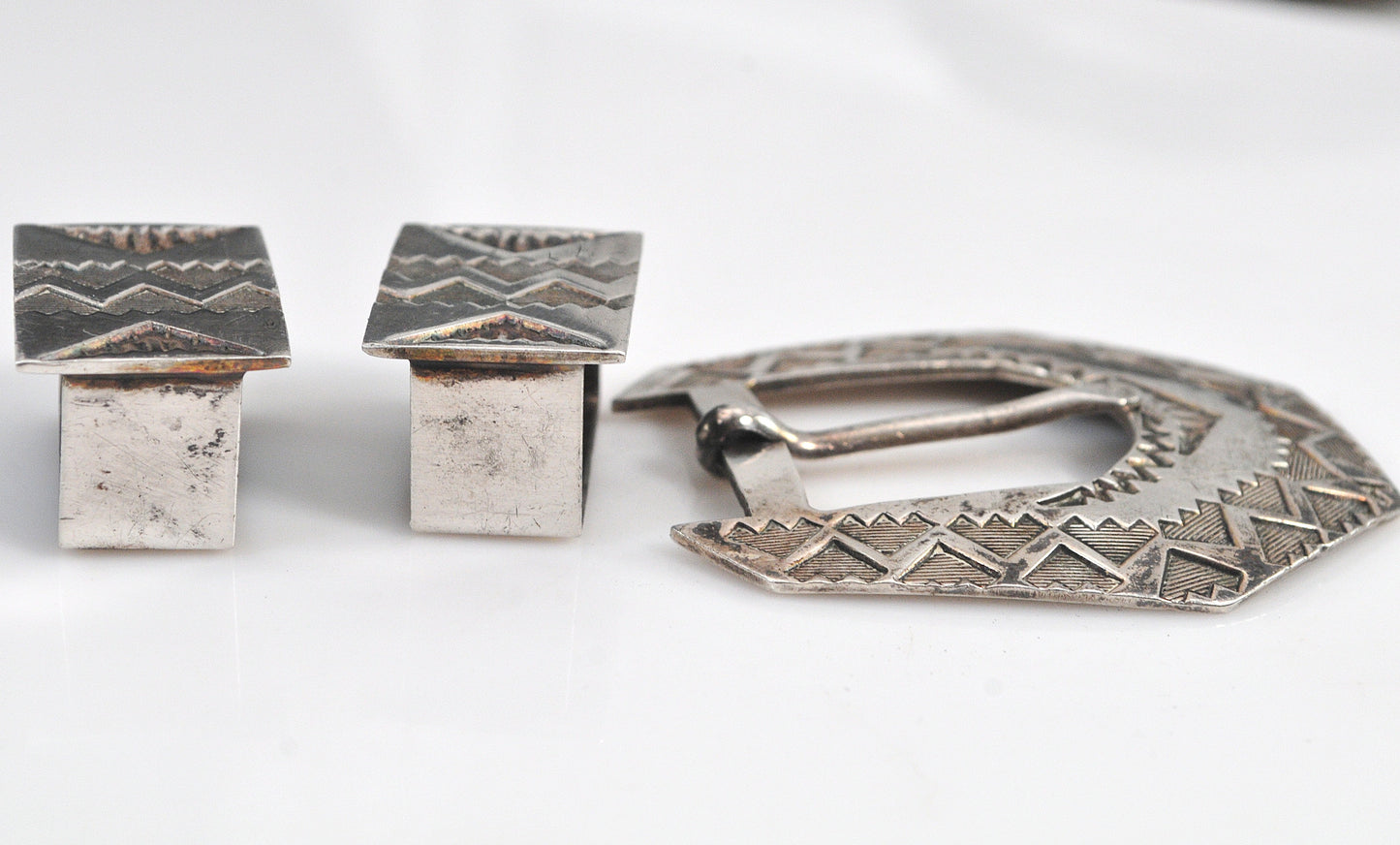 James Pioche Navajo Sterling Silver Belt Buckle Set