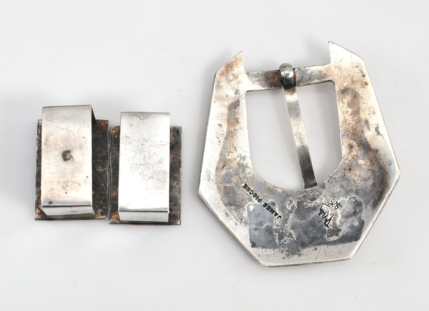 James Pioche Navajo Sterling Silver Belt Buckle Set