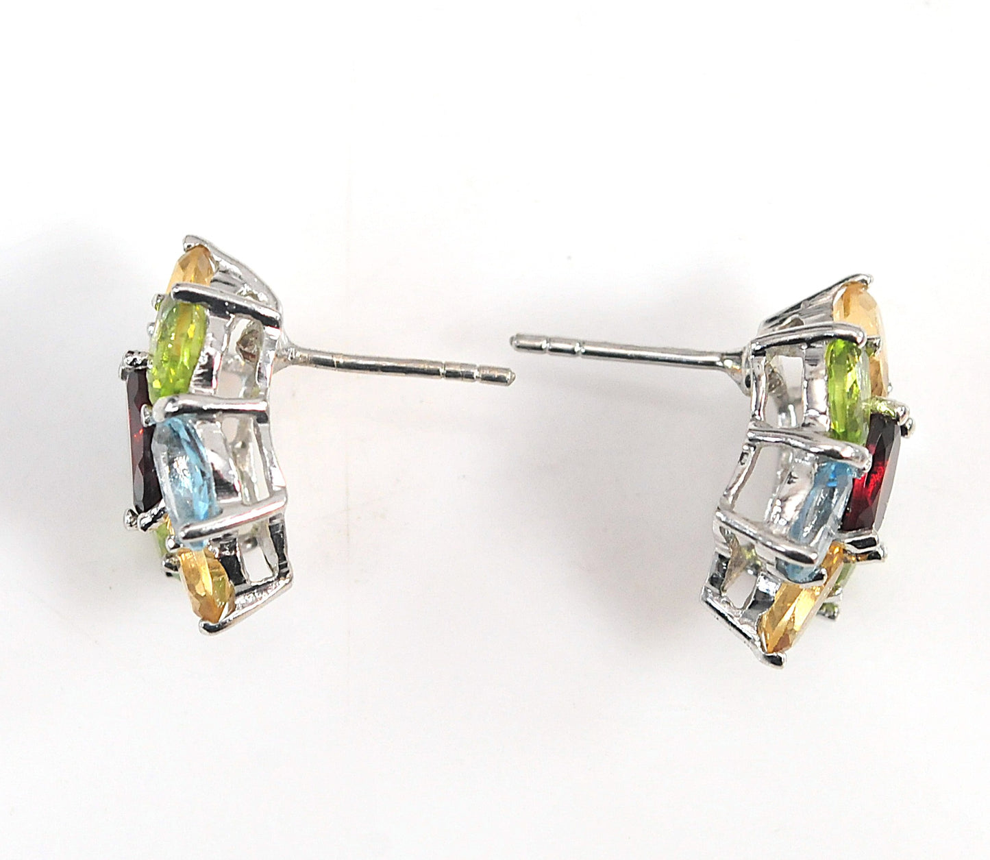 Sterling Silver Gemstone Cluster Stud Earrings