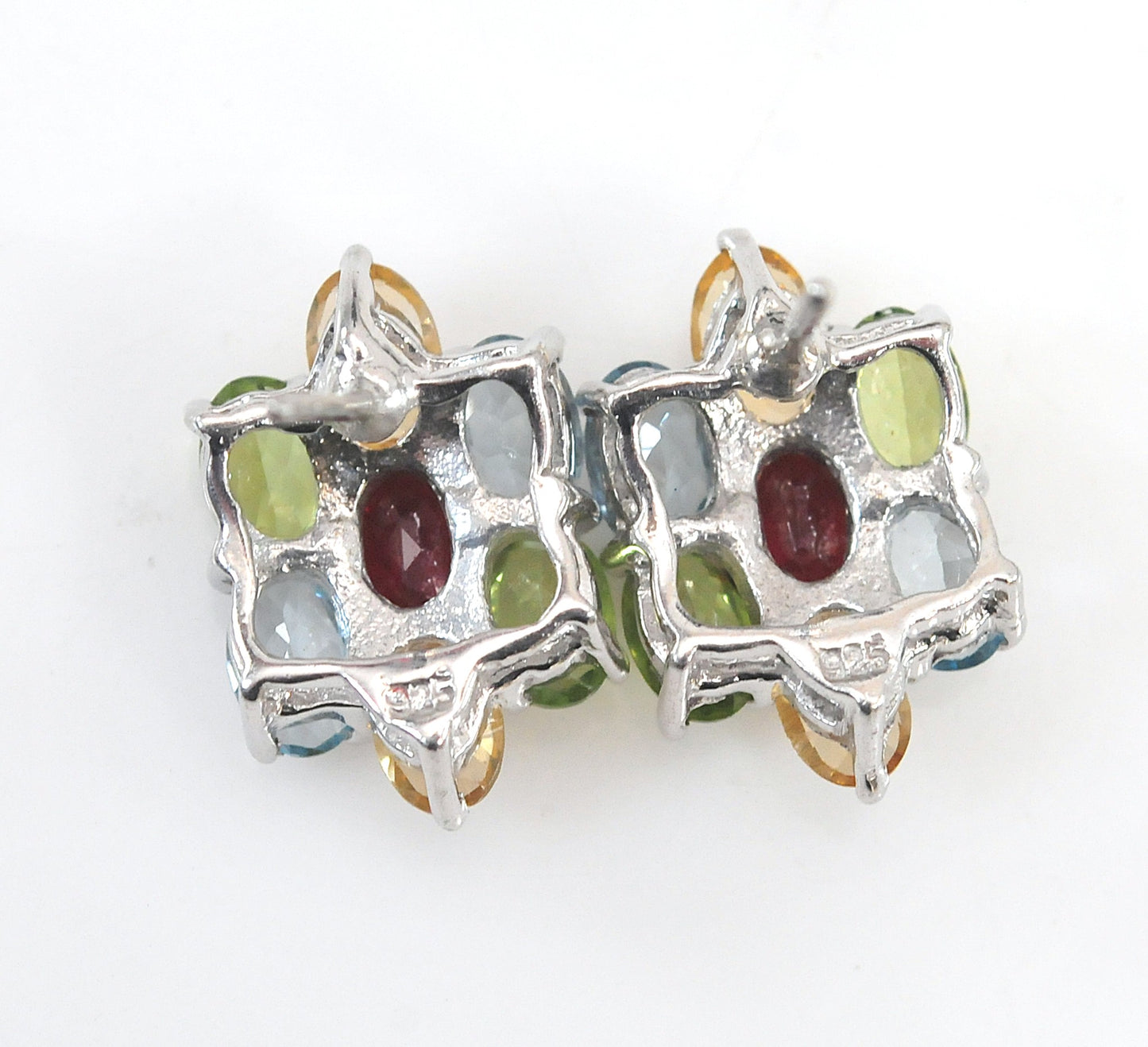 Sterling Silver Gemstone Cluster Stud Earrings