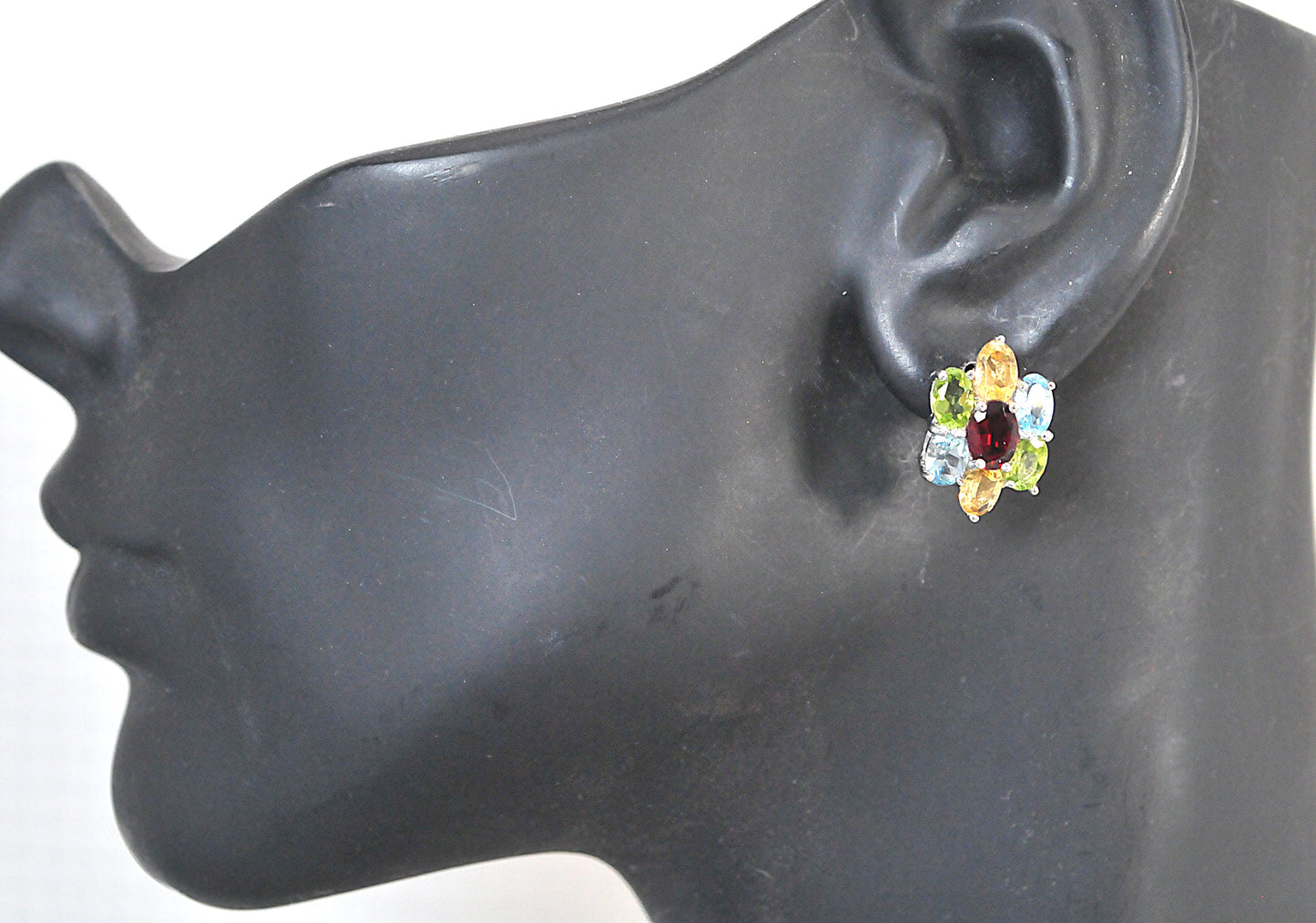 Sterling Silver Gemstone Cluster Stud Earrings